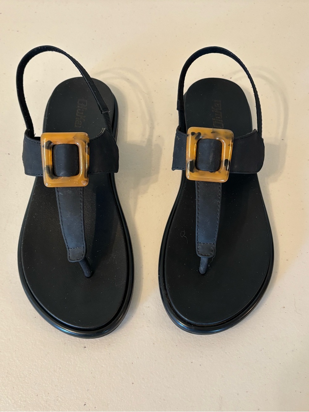 OluKai Black Women's Slingback Sandals with Tortoiseshell Buckle 7